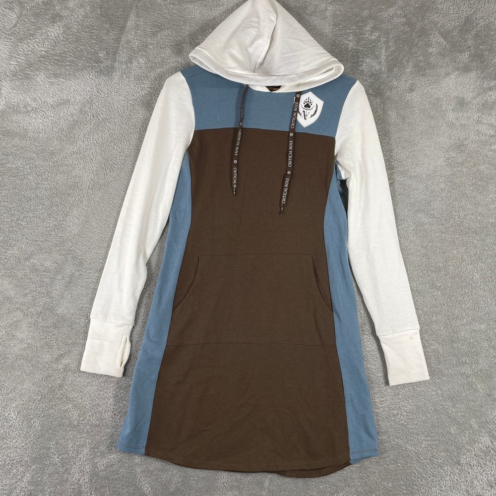 Critical Role Hoodie Dress Womens XS Brown Blue White Graphic Thumbholes D&D